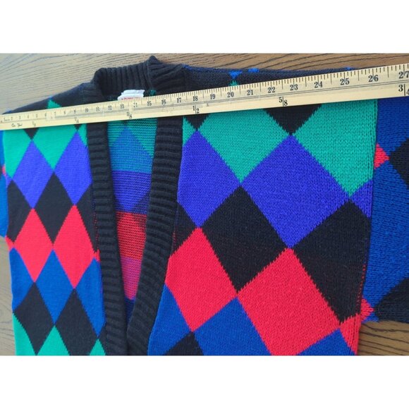 Vintage ADELE knitwear long sleeve colorful diamond print Cardigan Sweater‎ L XL - Picture 11 of 14